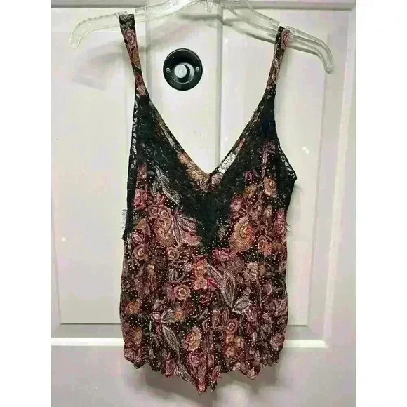 Free People Infinite Love Flowy Lace Cami Tank Top Size XS Floral Black Print - Picture 6 of 8